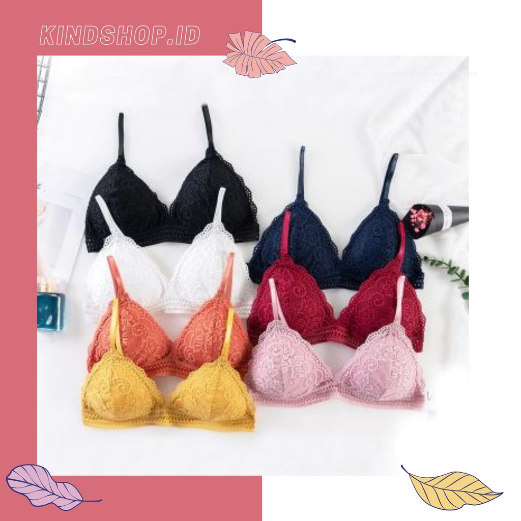 KINDSTORE❤ | [ FRENCH-TRIANGLE] French Triangle Cup Lace Bra | Bra Push Up Bralette Renda Lingerie/Tanpa Kawat Bantalan Dapat Dilepas