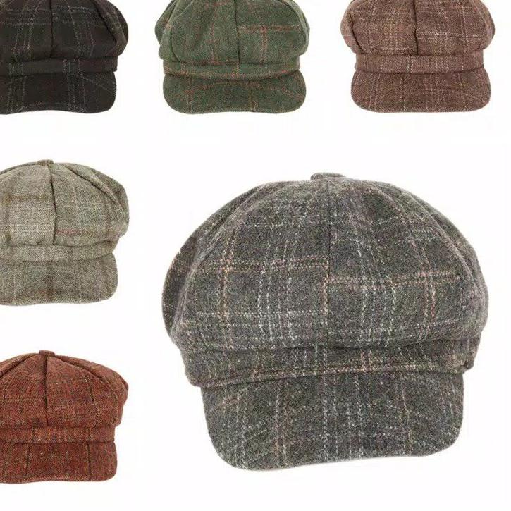 Paling Diminati Topi Baret Wanita Korea Bahan Wol Motif Kotak-Kotak