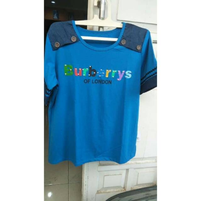 Kaos wanita tulisan warna burberrys biru