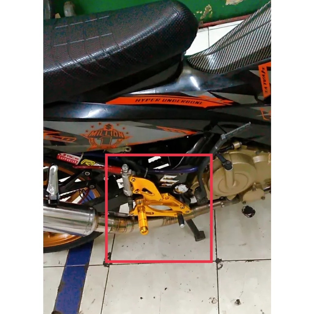Footstep Underbone Full 1 Set Kiri Kanan Bahan CNC Tebel Motor Satria Fu Good Quality - Gold