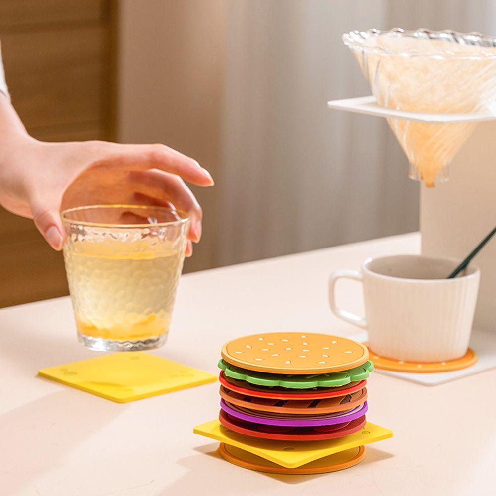 [Elegan] Cup Coaster Kreatif Tahan Minyak Isolasi Table Mat Hamburger Bentuk Tatakan Menebal Dekorasi Meja