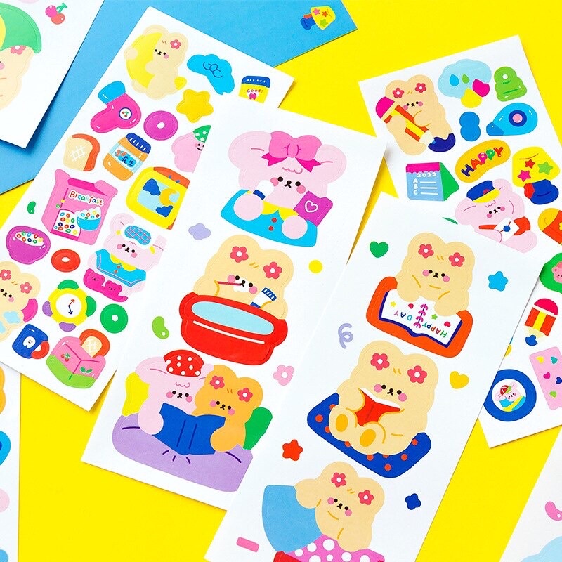 DECO STICKER ART PAPER 3 LEMBAR STIKER LUCU BOTOL MINUM VIRAL ANIMAL CARTOON DEKORASI JURNAL BUKU CATATAN DIARY SCRAPBOOK ORGANIZER AESTHETIC FANCY KAWAII KIYOWO GAYA KOREA JEPANG PVC PET KARAKTER KAR TUN ANAK PEREMPUAN HEWAN IMUT REAL PICT KELINCI BEAR