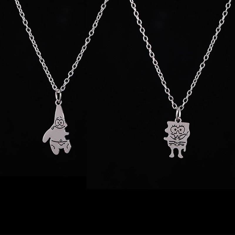 2pcs / Set Kalung Rantai Pasangan / Pria / Wanita Liontin Karakter Kartun Best Friends