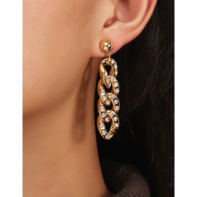 Anting Tusuk Fashion Gold Color Chain Alloy Micro Diamond P88898