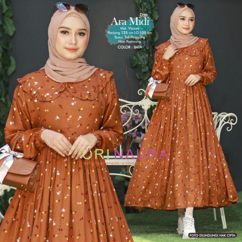 Ara midi dress wanita bahan viscose busui by ori naura