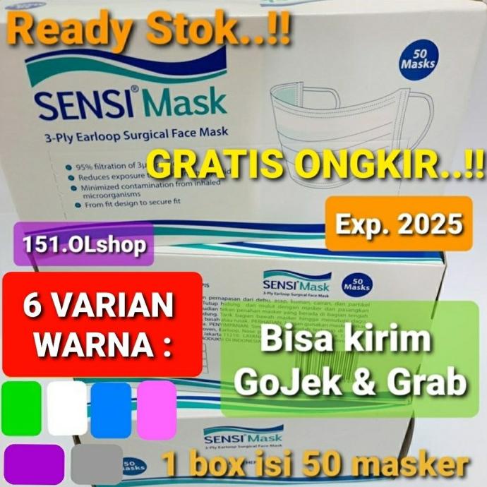 BOLEH DROPSHIP Masker SENSI EarLoop 3 Ply 1box isi 50 masker