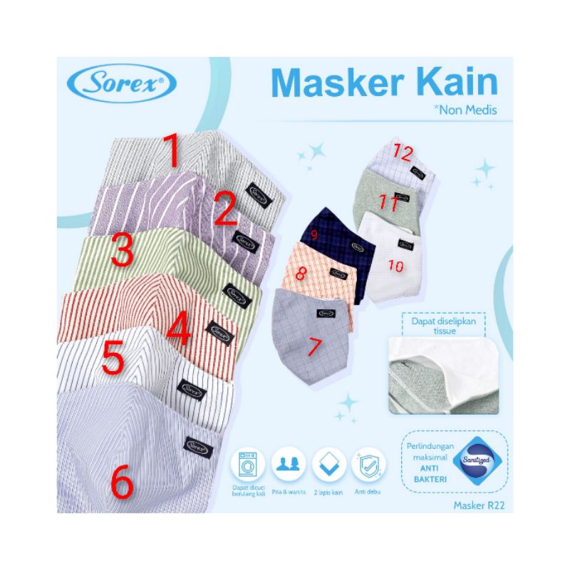 MASKER KAIN SOREX R22 NON MEDIS