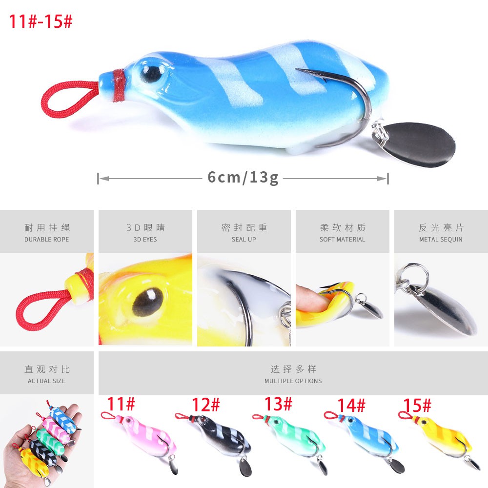 HENGJIA 1PCS NEW Umpan Frog Fishing Lure 5.5cm/6cm 13g Soft Swimbait with Sequins Spoon Soft Frog Bentuk Katak