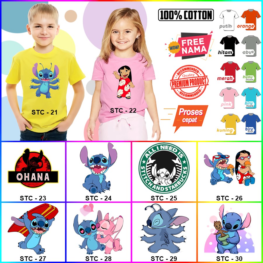 Baju Kaos ANAK DAN DEWASA LILO STITCH COUPLE (FREE NAMA)