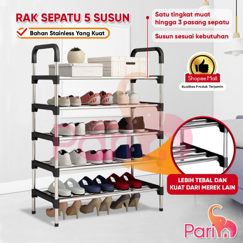 Rak Sepatu 5 Tingkat Tempat Sepatu Sandal 5 Susun Rangka Besi YK-216/ Rak Sepatu Besi 5 Susun Dengan