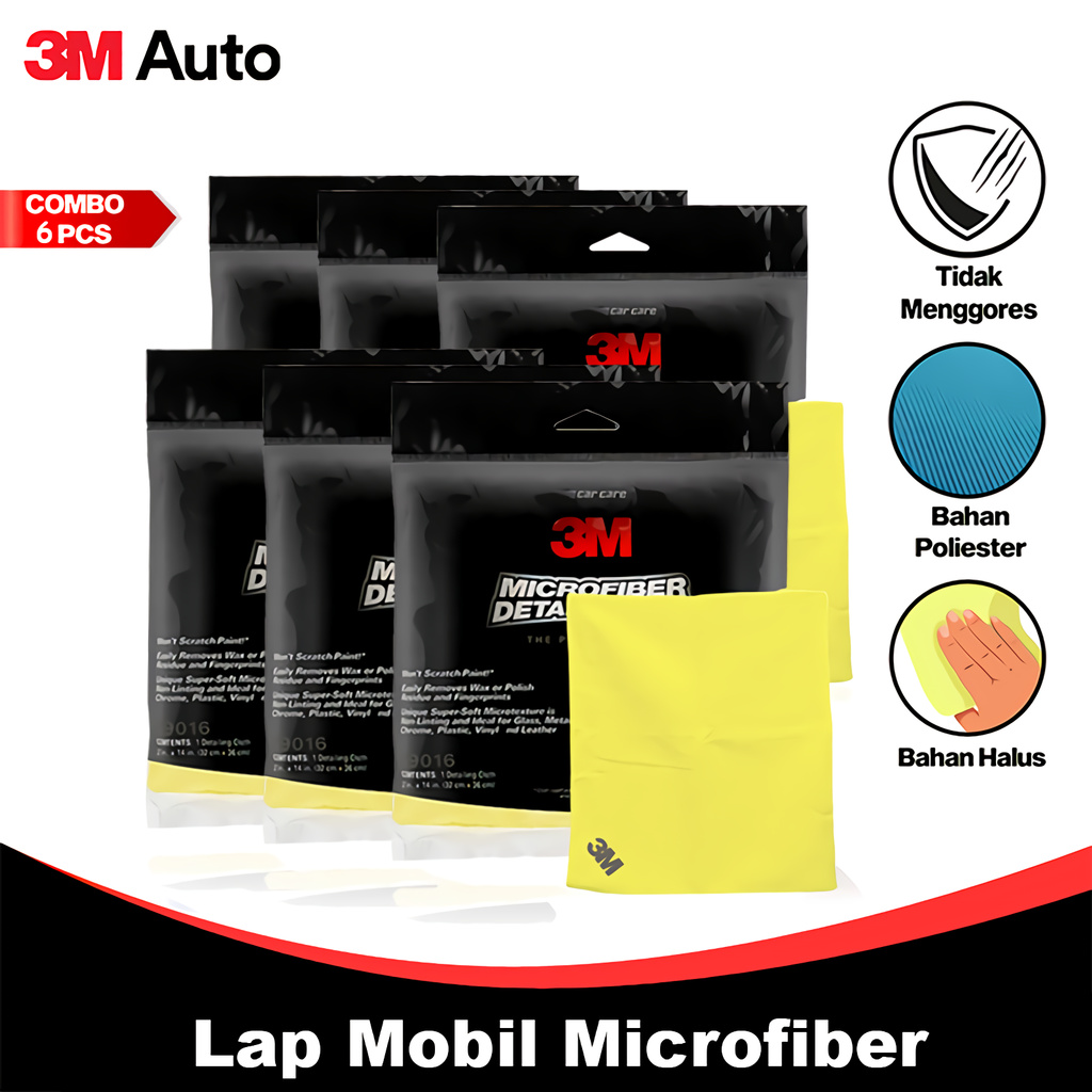 3M Auto Kain Lap Mobil COMBO 6 Pcs Microfiber Detailing Cloth Cleaning Bebas Noda CMB06-3M-39016