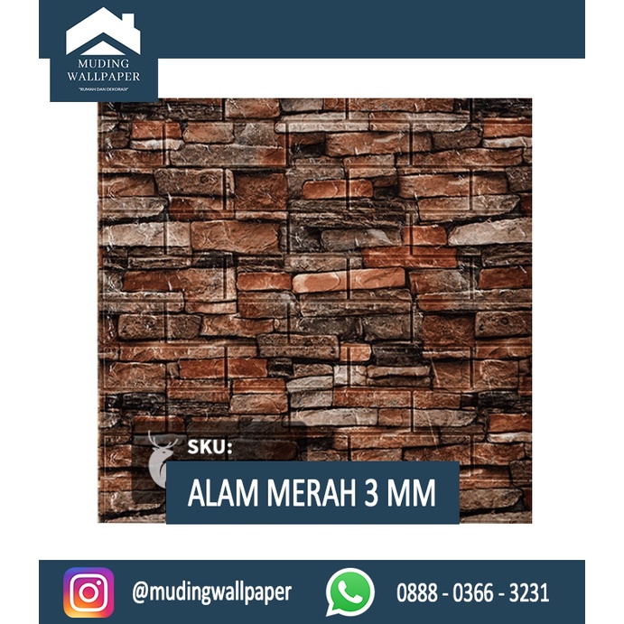 Wallpaper Bata Putih 3D Foam 77 x 70 cm-Alam Merah 3 MM