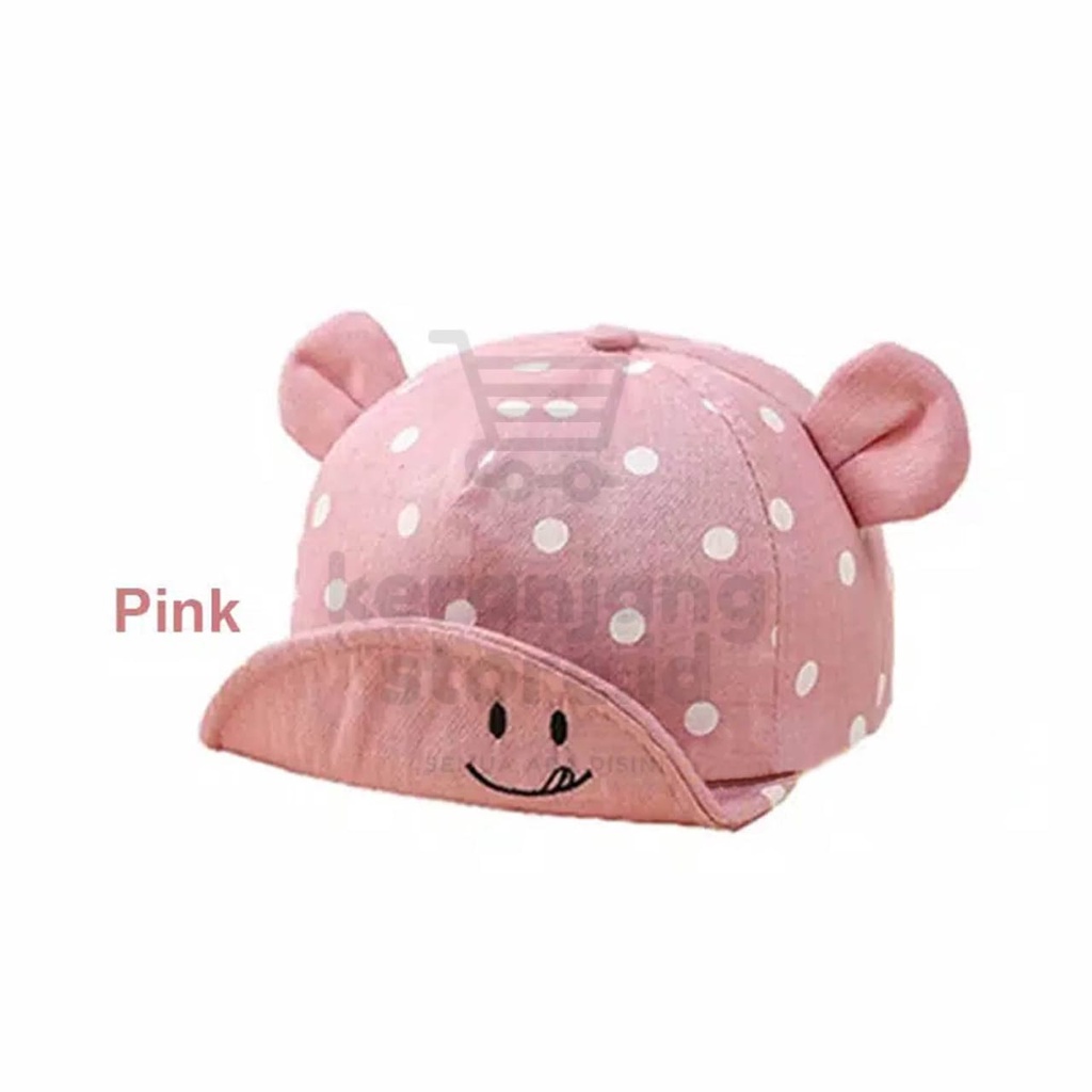 Polkadot Smile Baby Hat Topi Anak Bayi Bintik Senyum Telinga-PING
