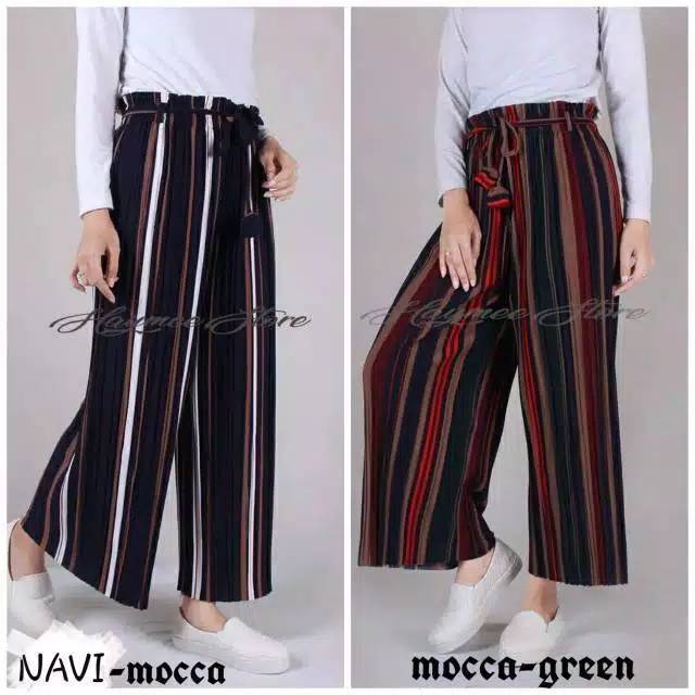 Celana Kulot Salur Plisket | Stripe Cullote Premium Import | Kulot Zara | Norway Pants | Garis Wide