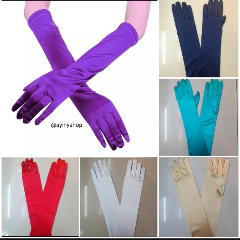 [BISA COD]Sarung Tangan Satin Polos Panjang Sesiku-Gloves Pesta-Gloves Wedding