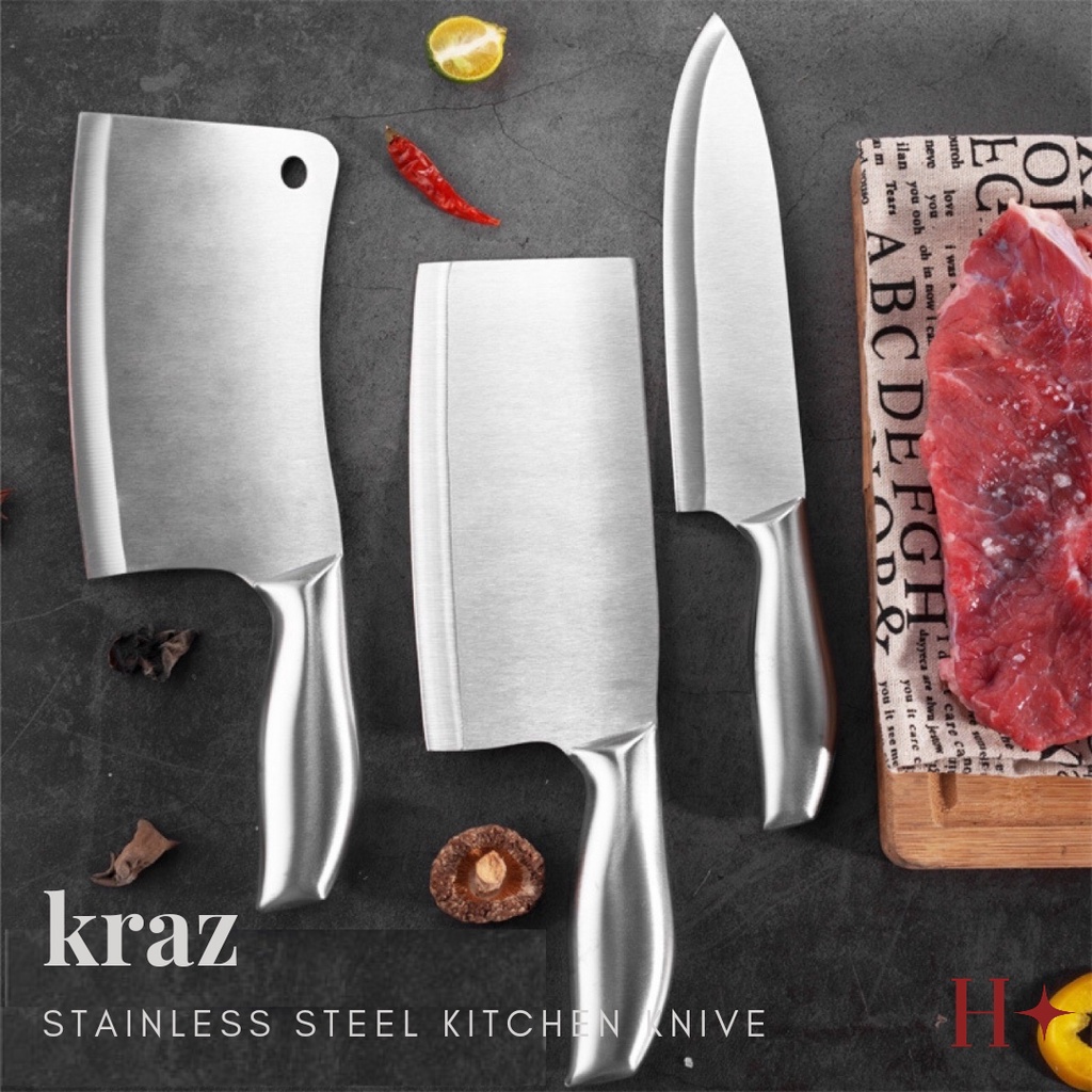 H✦ Kraz Pisau Dapur Stainless Steel Pisau Potong Daging Sayuran Buah Serbaguna