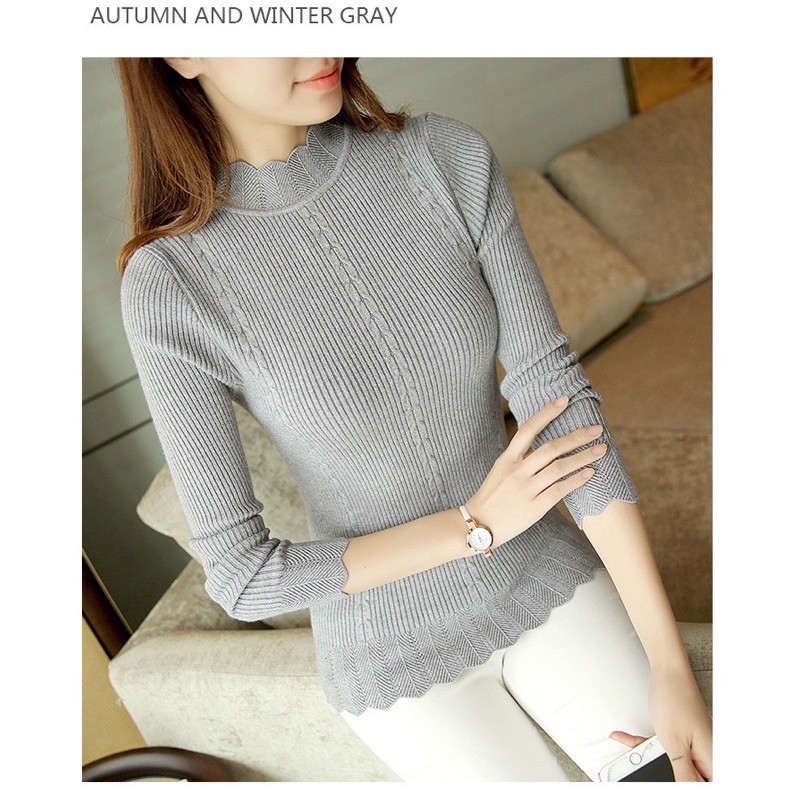 Woman Knit Sweater Import Premium ( Blus Rajut Wanita Kerah Tinggi )