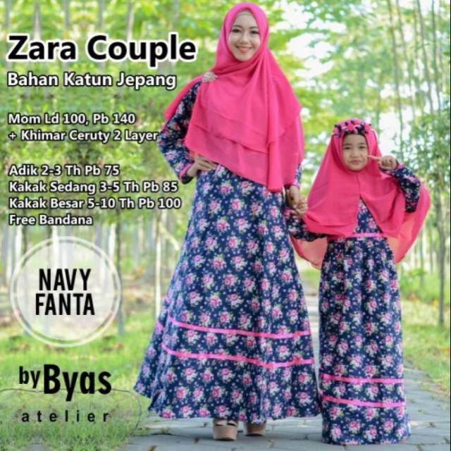 Gamis couple ibu anak 2-10 tahun katun Jepang free bandana