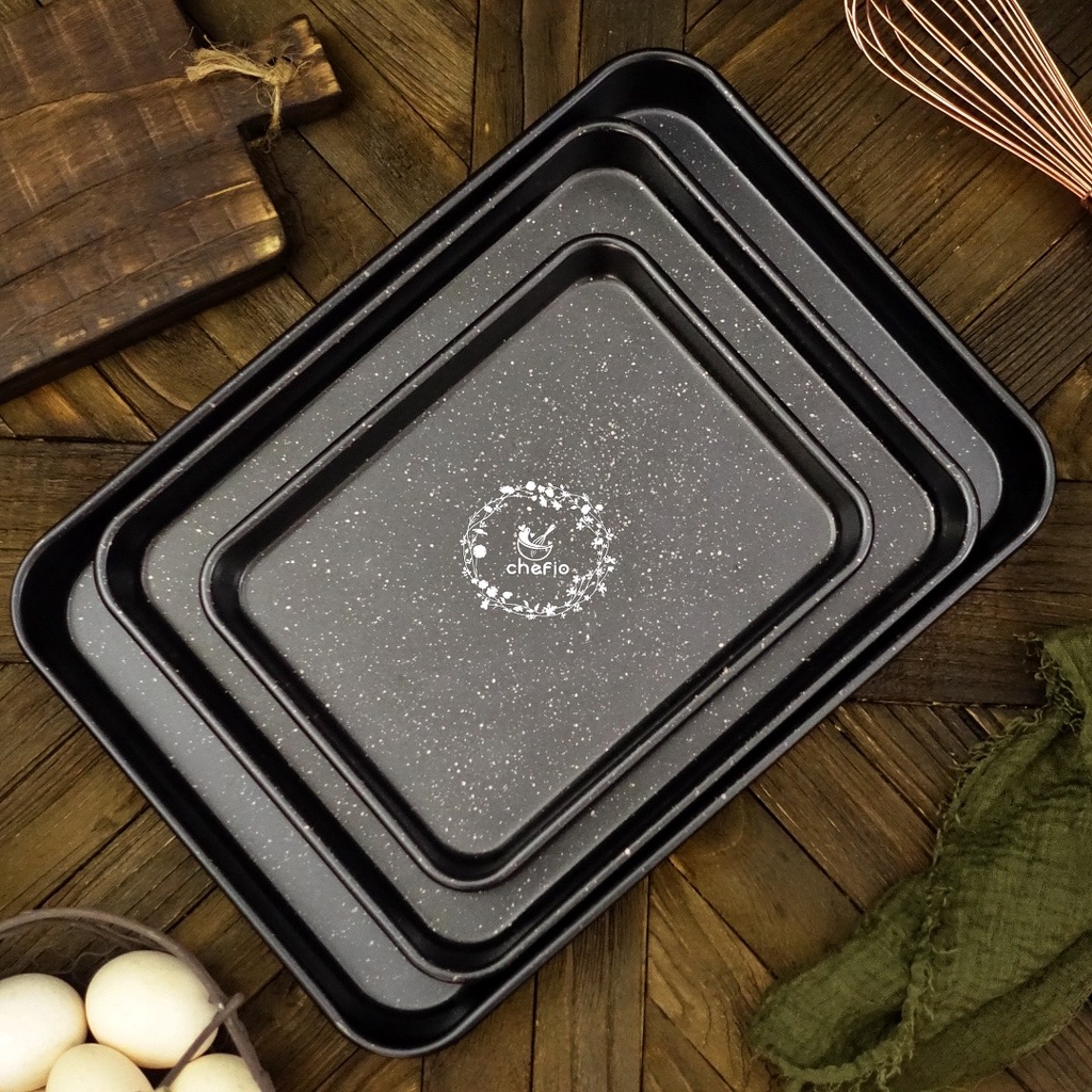 Chefio Loyang Persegi Panjang Black Marble / Baking Tray Kue Kering