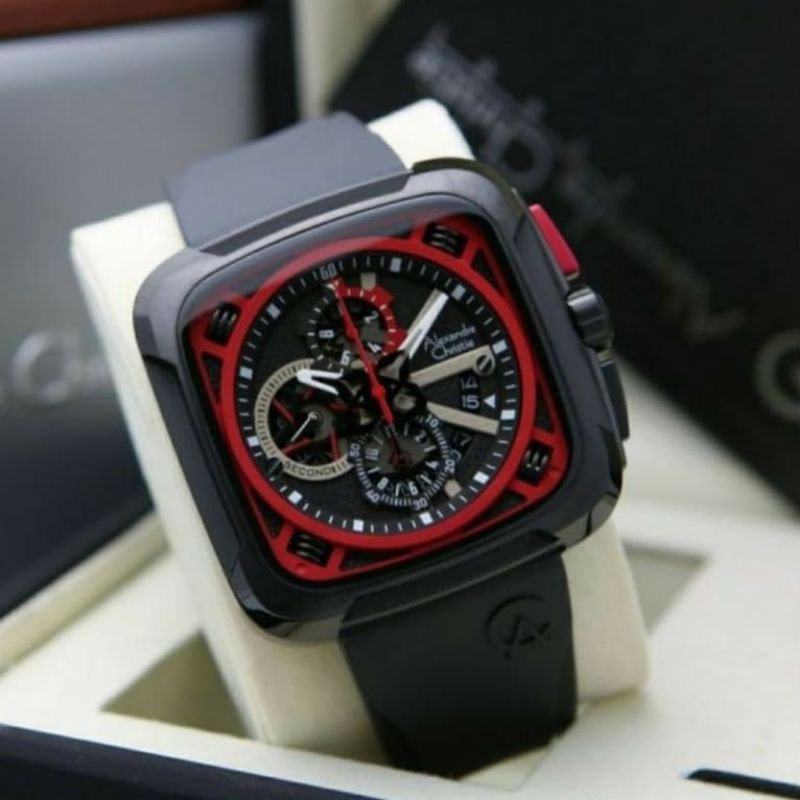 Jam Tangan Alexander Christie Pria Black Red ac6577 Original