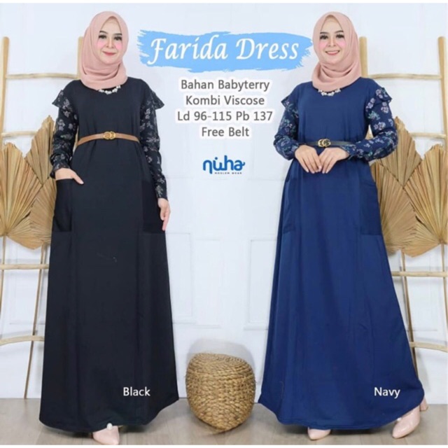 FARIDA Dress / ETANOL Maxy - Gamis Babyterry Import Mix Viscose LD105 ✅FREE BELT !! / 152-5067