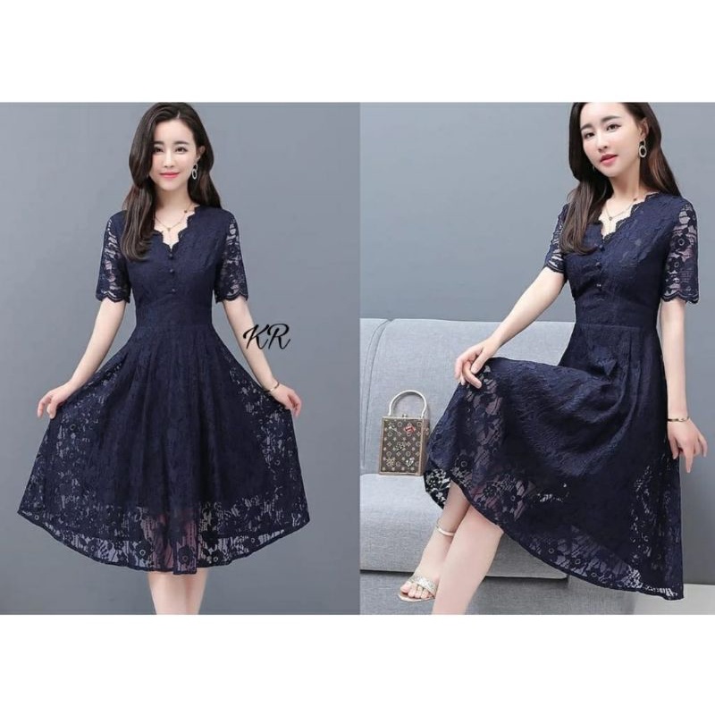 Navy Dress Brukat