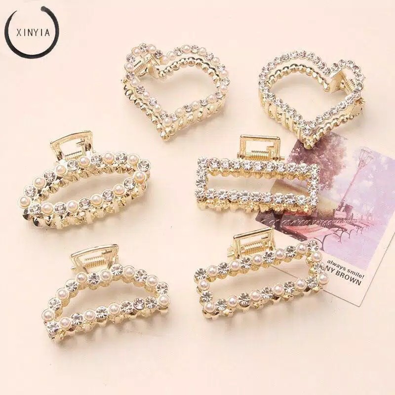 (  Fy ) Korean Jepit Rambut import H46 Large Size Clip Pearl Hairpin Rhinestone Sweet Lovely B16