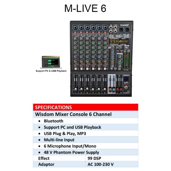 Mixer audio Wisdom live6 original Wisdom Live6 mixer 6ch