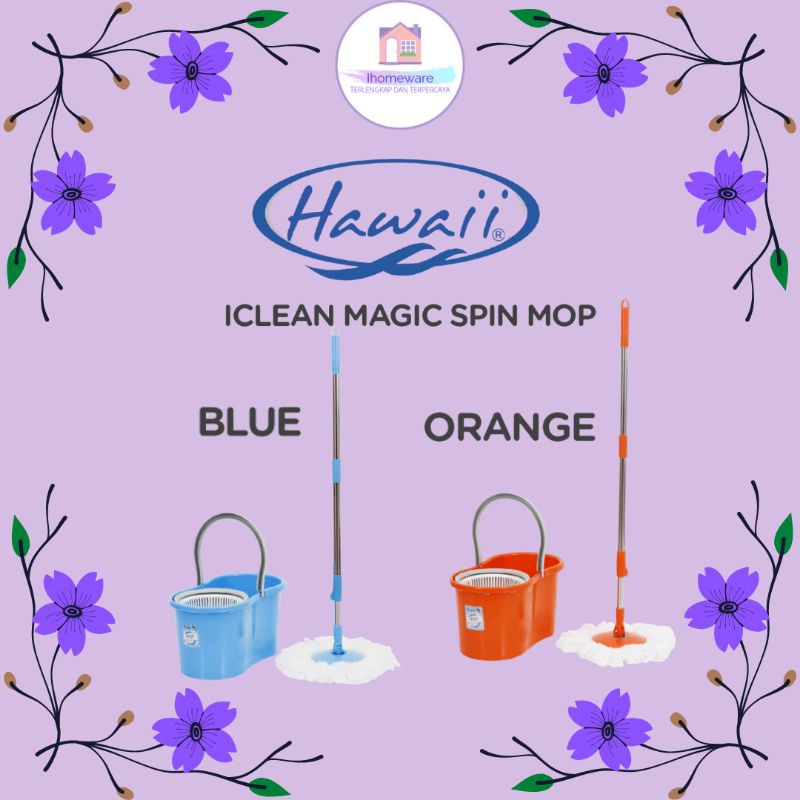 Hawaii Iclean Magic Spin MOP Biru Orange | Pel lantai praktis tanpa memeras murah