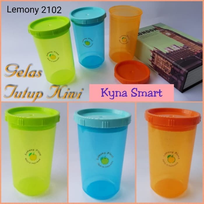 Gelas Minum Plastik - Gelas Plastik + Tutup Lemony Kiwi 300ml 2102 MG