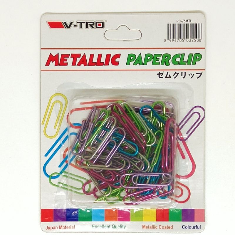 

Paper Clip Klip Penjepit Kertas V-TRO METALLIC Jepitan Warna 70 Pcs