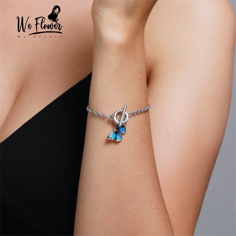 We Flower Classic Blue Butterfly Bracelet for Women Girls Adjustable Bangle Charm Neck Wrist Chain Jewelry