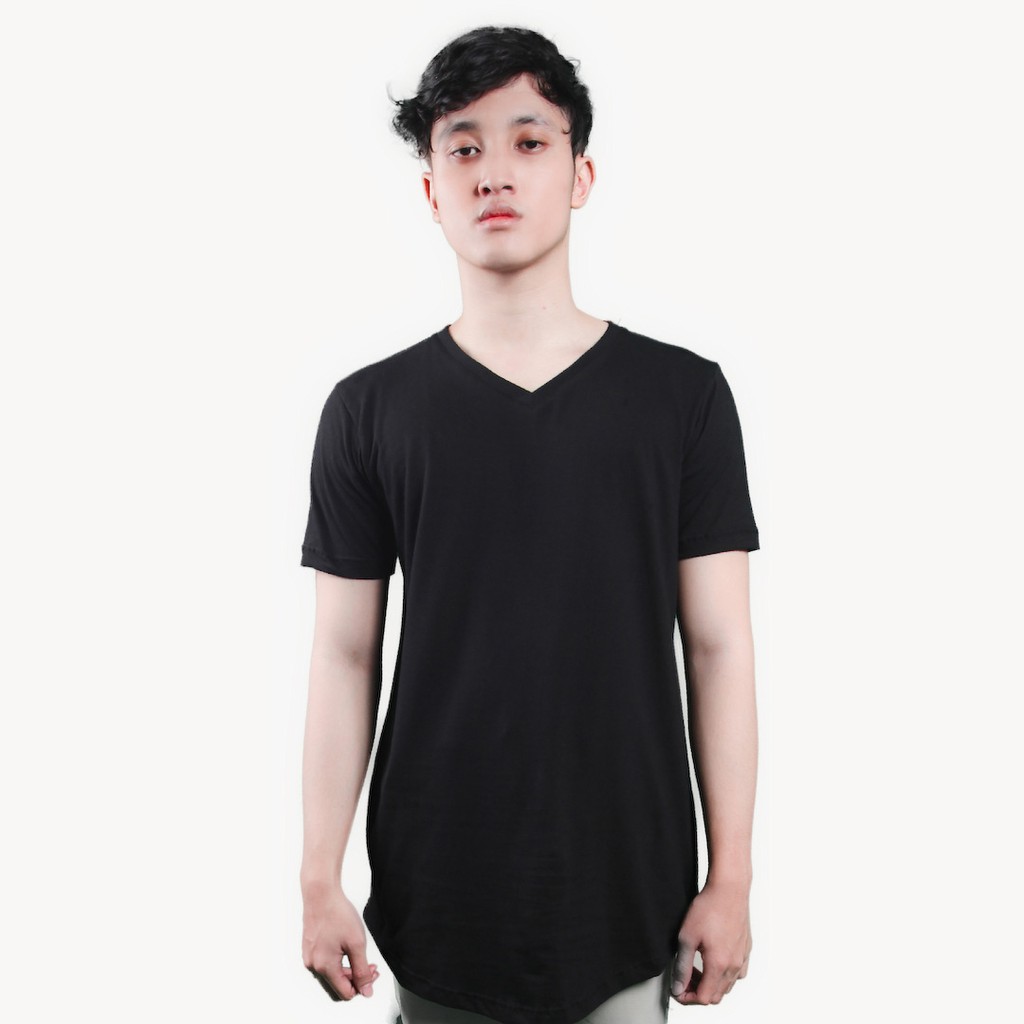 REFFERALL - Kaos Polos Pendek Vneck Longline Pria Premium