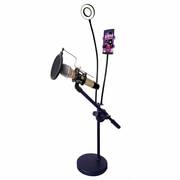 Microphone Stand Flexible Lazypod with Smartphone Holder & Ring Light