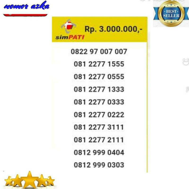Nomor cantik simpati 0822 97 007 007seri Double ABC 007007 rapi Bsm03