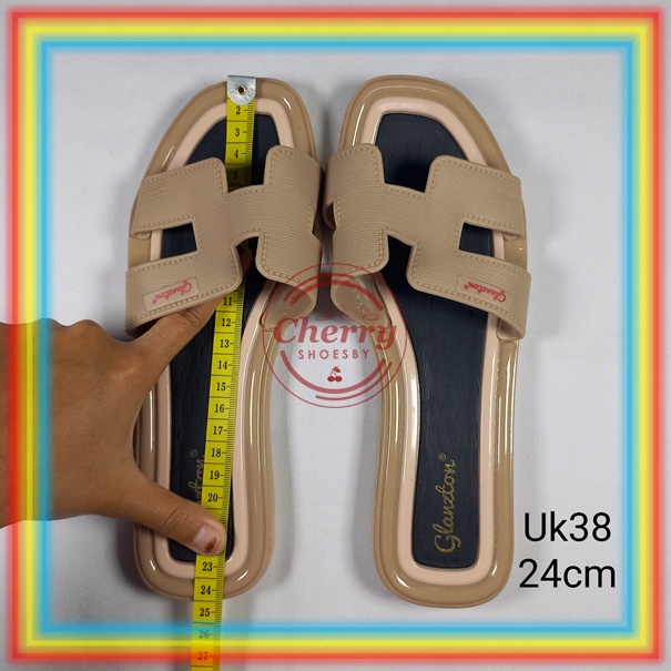 L1838Y26JPS Sandal Selop Wanita Jelly Doff Model H Sendal Slop Dua Warna Elegan Impor Glanzton