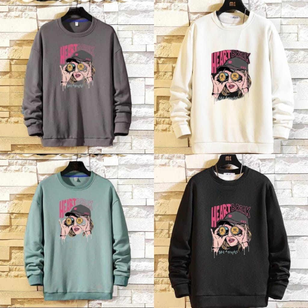 Sweater Wanita Heart Break Crewneck simpel