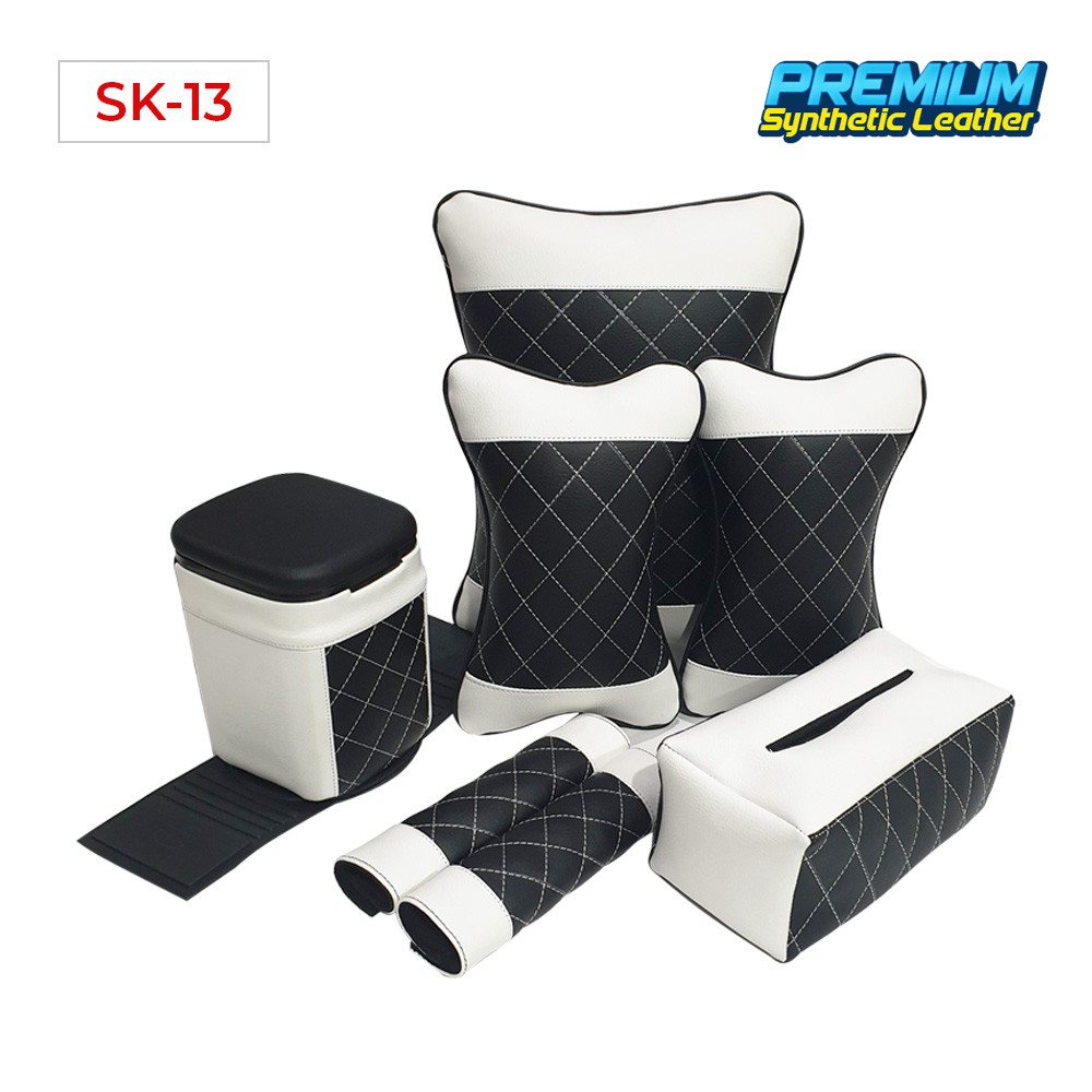 Set Bantal Mobil Kulit Sintetis Premium - Putih Wajik