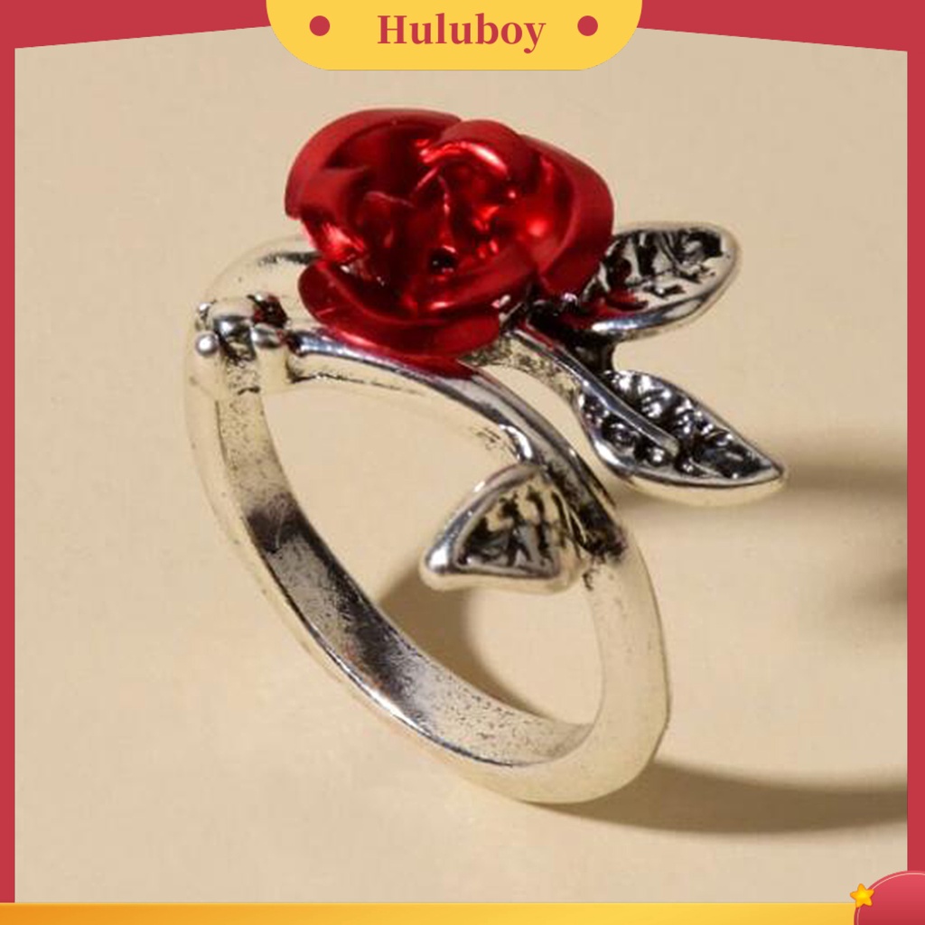 Hu Hu Hu Hu Hu Alat Bantu Pasang Kacamata♡ Cincin Tunangan Tembaga Tipis Dua Warna Desain Bunga Mawar + Daun Untuk Wanita