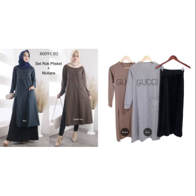 Long tunik set rok  plisket