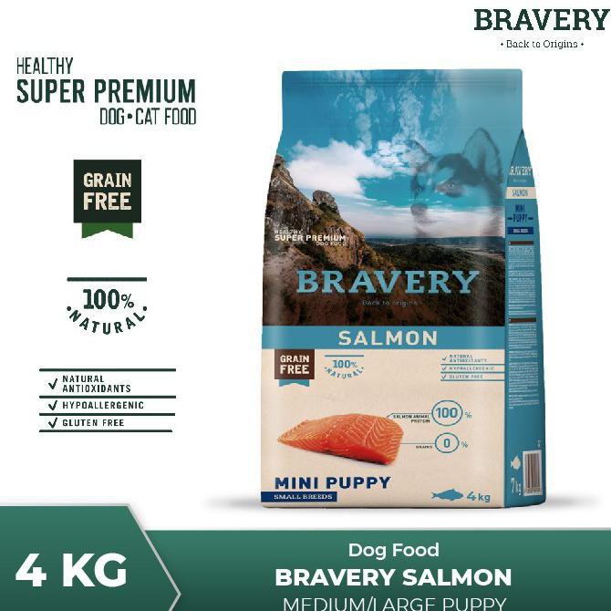 Bravery Medium/Large Puppy SALMON 4KG Makanan Anak Anjing Super Premium Food Pelet