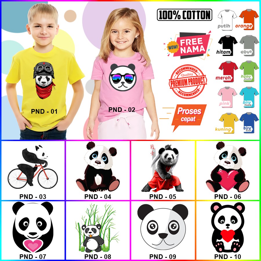 Baju Kaos ANAK DAN DEWASA PANDA COUPLE (FREE NAMA)