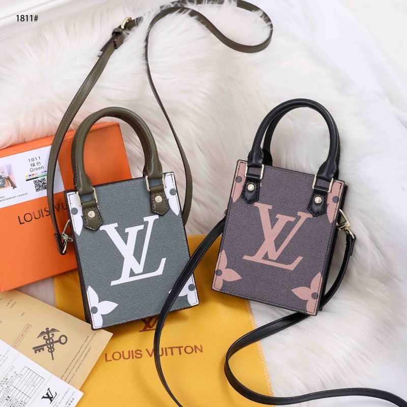 Tas Wanita LV Petit Sac Plat Vertical Giant Monogram Kulit HB1811 Tas Mini Import