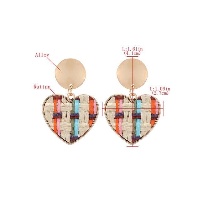 LRC Anting Tusuk Fashion Alloy Rattan Woven Pattern Love Heart Earrings D92183