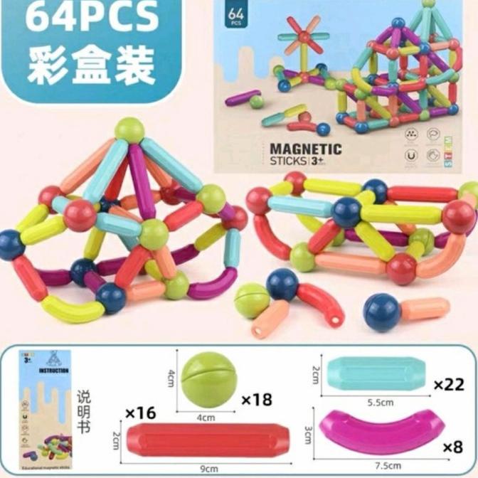 Magnetic building stick rods and ball toys, mainan magnetic stick ball