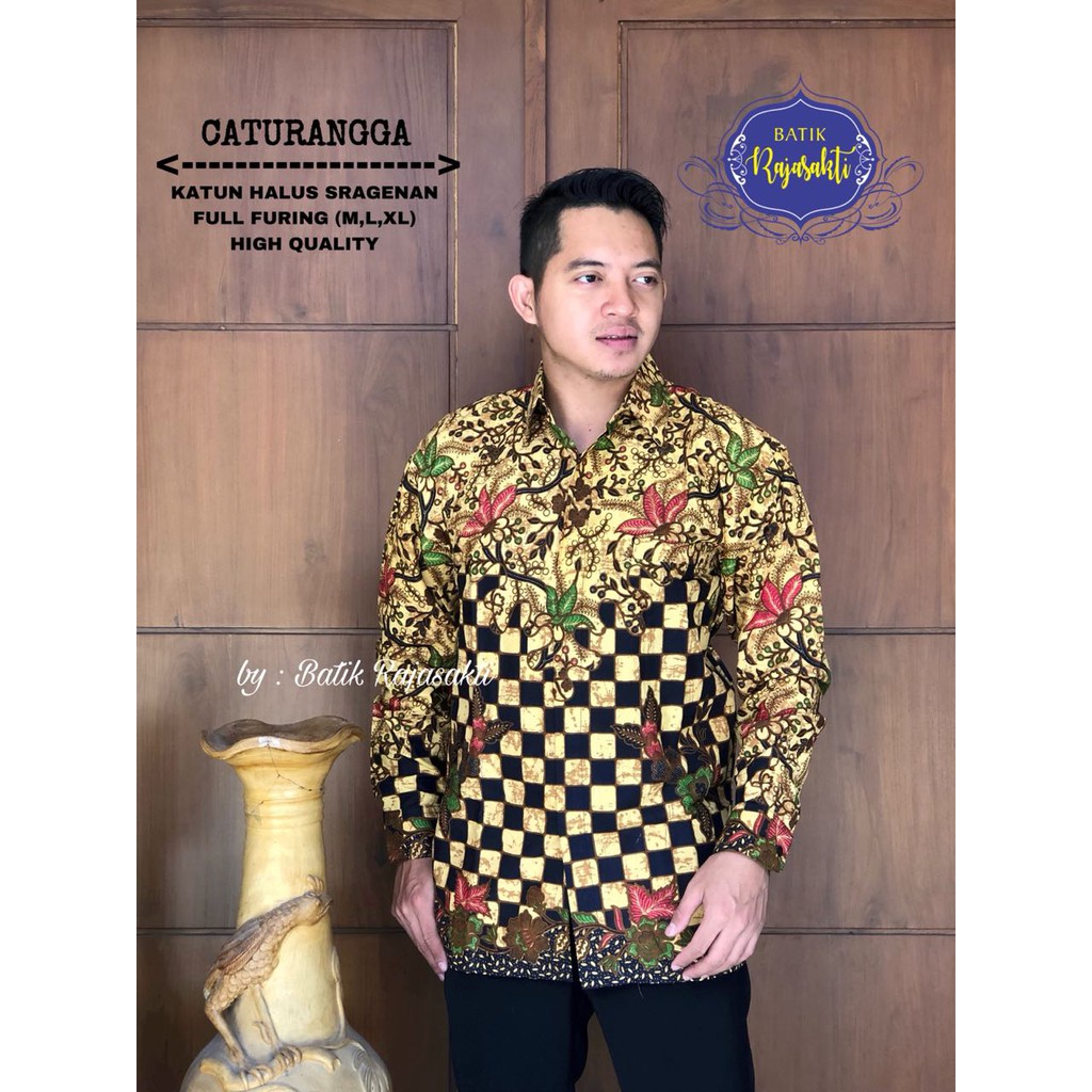 CATURANGGA Atasan Baju Kemeja Batik Pria Lengan Panjang PREMIUM Katun RAJASAKTI SOLO