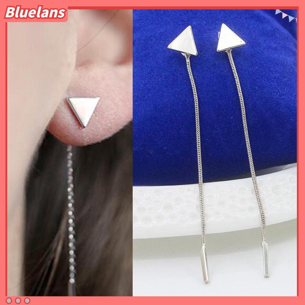 Bluelans Anting Stud Rumbai Panjang Bentuk Segitiga Geometris Untuk Wanita