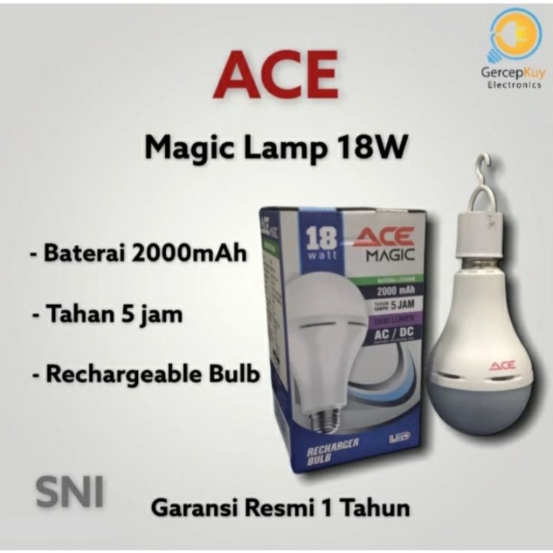 Lampu Bohlam LED Emergency 18 Watt ACE + Fitting E27 Putih