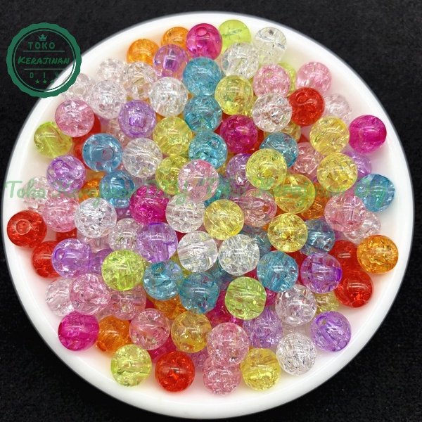 [ 50 Pcs ] Mote Es Retak Manik Manik Ice Bola Kaca Retak Acrylic Bead Crackle