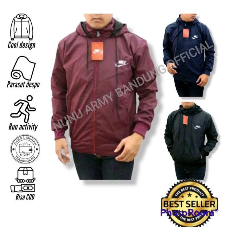 Jaket Joging Parasut, Sauna Suit,Jaket Olahraga Lari, Jaket Windrunner Marun